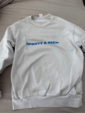 Sporty & Rich White Crewneck Sweatshirt with Blue Logo